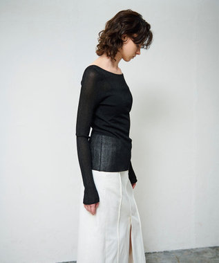 GRACE CONTINENTAL ラメシアーリブニットトップ ブラック