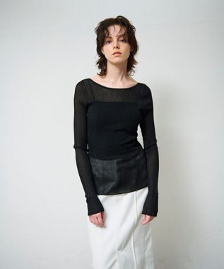 GRACE CONTINENTAL ラメシアーリブニットトップ ブラック