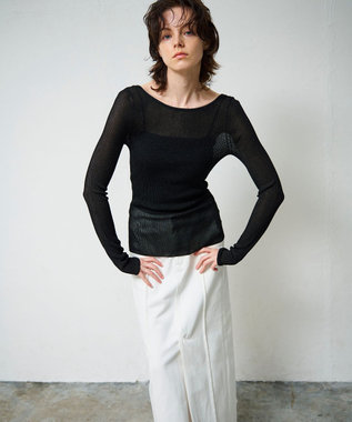GRACE CONTINENTAL ラメシアーリブニットトップ ブラック