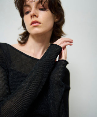 GRACE CONTINENTAL ラメシアーリブニットトップ ブラック