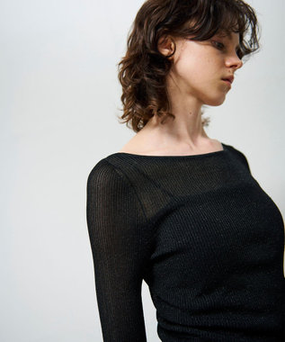 GRACE CONTINENTAL ラメシアーリブニットトップ ブラック