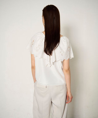 GRACE CONTINENTAL 刺繍ラッフルカラーノースリーブ トップ ホワイト