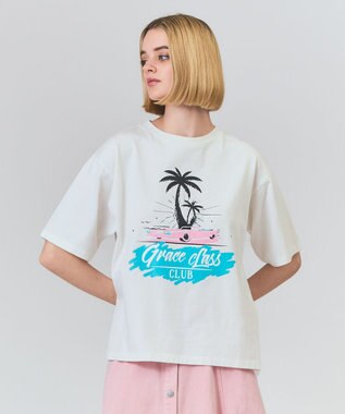 GRACE CONTINENTAL リゾートプリントTシャツ ホワイト