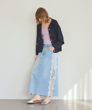 GRACE CONTINENTAL サイドレースデニムスカート ブルー