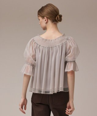 GRACE CONTINENTAL チュールシャーリングトップ グレー