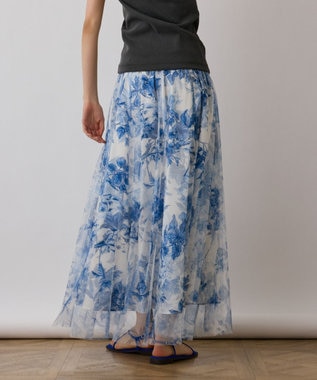 GRACE CONTINENTAL シャドーフラワープリントスカート ブルー