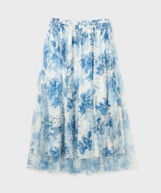 GRACE CONTINENTAL シャドーフラワープリントスカート ブルー