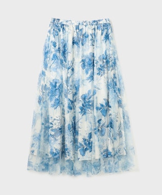 GRACE CONTINENTAL シャドーフラワープリントスカート ブルー