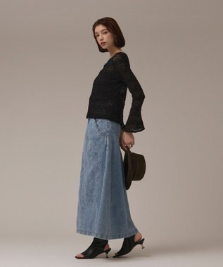 GRACE CONTINENTAL エンボスデニムスカート ブルー