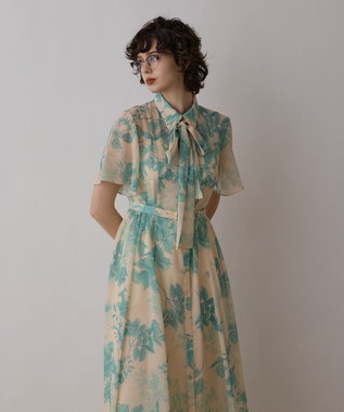 GRACE CONTINENTAL シャドーフラワープリントワンピース グリーン
