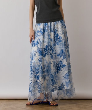 GRACE CONTINENTAL シャドーフラワープリントスカート ブルー