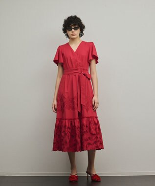 GRACE CONTINENTAL カットワーク刺繍ワンピース レッド
