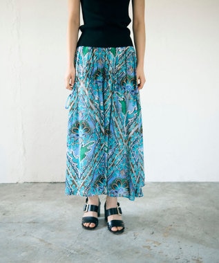 GRACE CONTINENTAL シフォンプリントギャザースカート ブルー