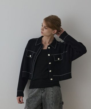 GRACE CONTINENTAL ステッチニットジャケット ブラック
