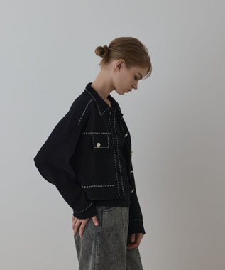 GRACE CONTINENTAL ステッチニットジャケット ブラック