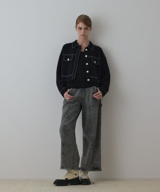 GRACE CONTINENTAL ステッチニットジャケット ブラック