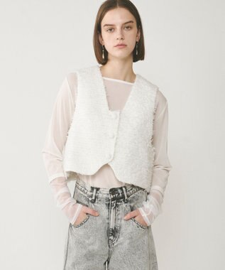 GRACE CONTINENTAL ツイードショートジレジャケット ホワイト