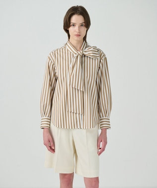 GRACE CONTINENTAL タフタストライプブラウス ベージュ