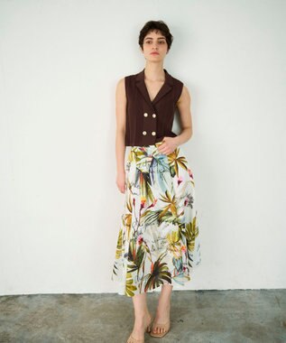 GRACE CONTINENTAL リゾートリーフプリントスカート ホワイト