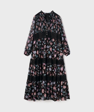 GRACE CONTINENTAL サラサプリントティアードワンピース ブラック