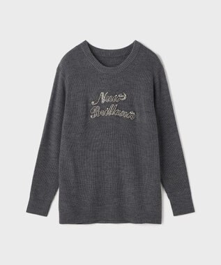 GRACE CONTINENTAL ビジューロゴニットトップ グレー