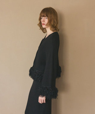 GRACE CONTINENTAL ラメフェザーフリンジカーディガン ブラック