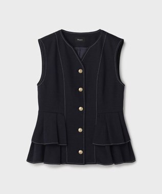 GRACE CONTINENTAL シャンブレーフリルベスト ネイビー