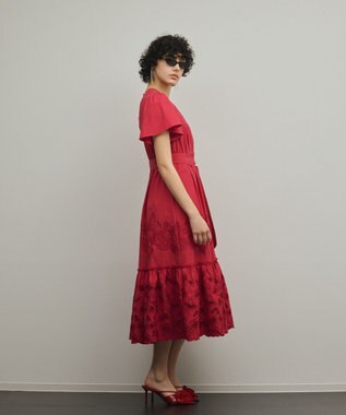 GRACE CONTINENTAL カットワーク刺繍ワンピース レッド