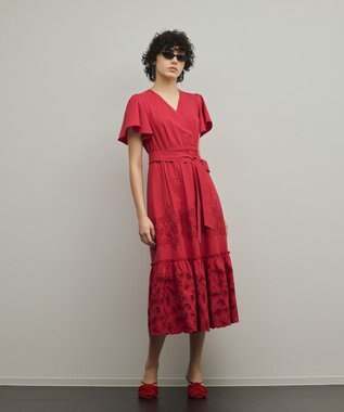 GRACE CONTINENTAL カットワーク刺繍ワンピース レッド