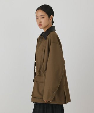 GRACE CONTINENTAL レザー衿ハンティングジャケット カーキ