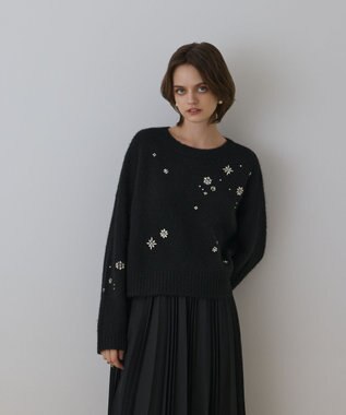 GRACE CONTINENTAL ビジューニットトップ ブラック