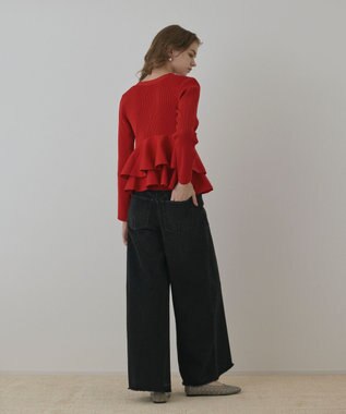 GRACE CONTINENTAL ペプラムニットカーディガン レッド