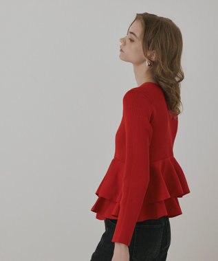 GRACE CONTINENTAL ペプラムニットカーディガン レッド