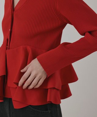GRACE CONTINENTAL ペプラムニットカーディガン レッド