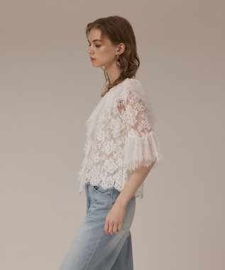 GRACE CONTINENTAL レースコンビフリルブラウス ホワイト