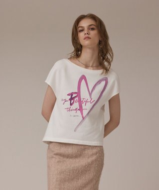 GRACE CONTINENTAL ハートプリント裏毛トップ ホワイト