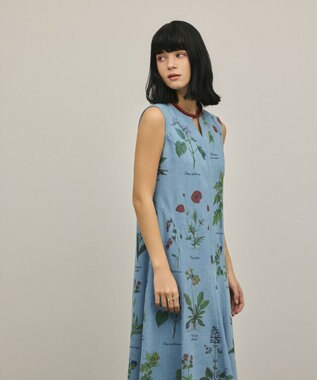 GRACE CONTINENTAL ボタニカルプリントフレアワンピース ブルー