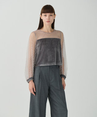 GRACE CONTINENTAL フロッキーチュールコンビトップ グレー