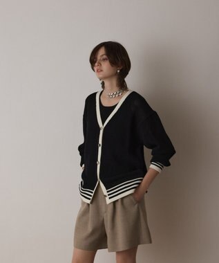 GRACE CONTINENTAL メッシュラインニットカーディガン ブラック