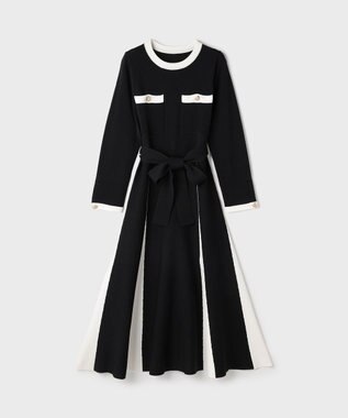 GRACE CONTINENTAL ニットバイカラージャガードワンピース ブラック