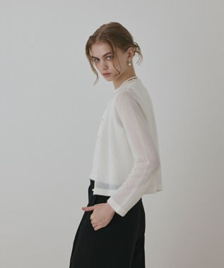 GRACE CONTINENTAL ラメフェザ－ニットカーディガン ホワイト