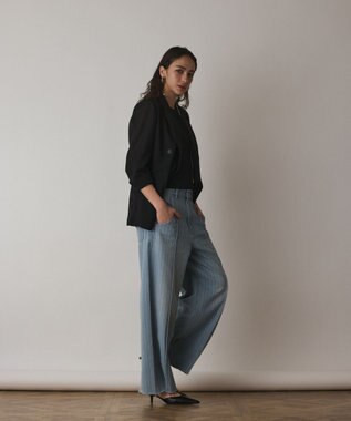 GRACE CONTINENTAL ヒッコリーデニムワイドパンツ サックス