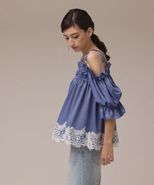GRACE CONTINENTAL ギャザーフレアトップ ブルー