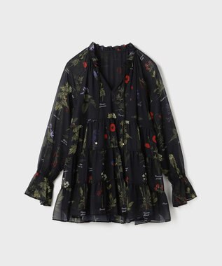 GRACE CONTINENTAL ボタニカルプリントチュニックトップ ブラック