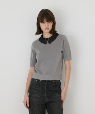 GRACE CONTINENTAL レースカラーラメニットトップ