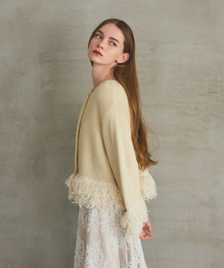 GRACE CONTINENTAL ラメフェザーフリンジカーディガン キナリ