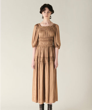 GRACE CONTINENTAL スクエアギャザーワンピース ベージュ
