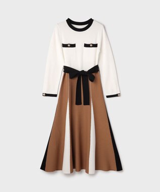GRACE CONTINENTAL ニットバイカラージャガードワンピース ホワイト