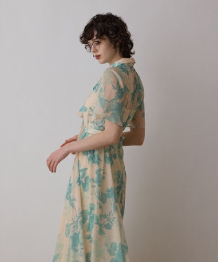 GRACE CONTINENTAL シャドーフラワープリントワンピース グリーン