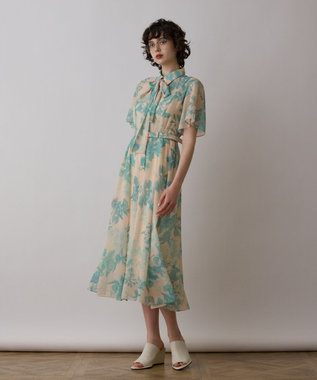 GRACE CONTINENTAL シャドーフラワープリントワンピース グリーン